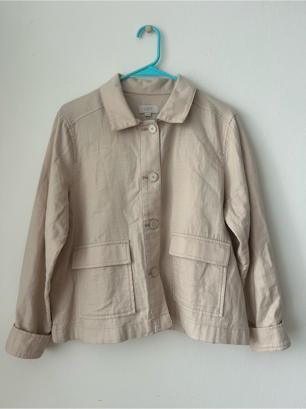 LOFT Neutral Beige Button-Up Shirt Jacket